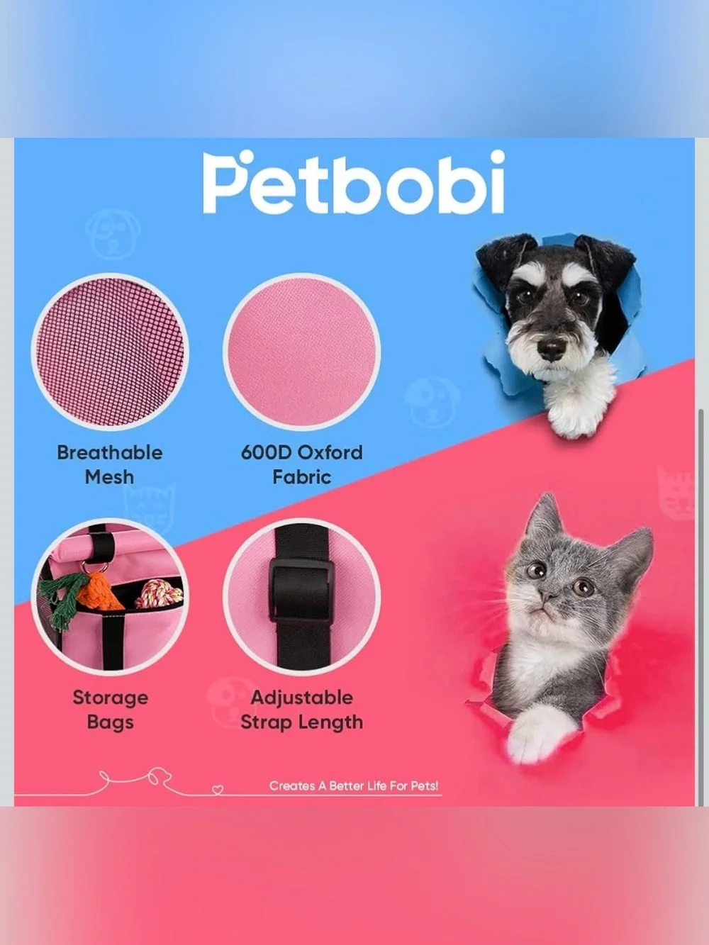 Pink Petbobi Pet Booster Car Seat for Pets Up To 15lbs
